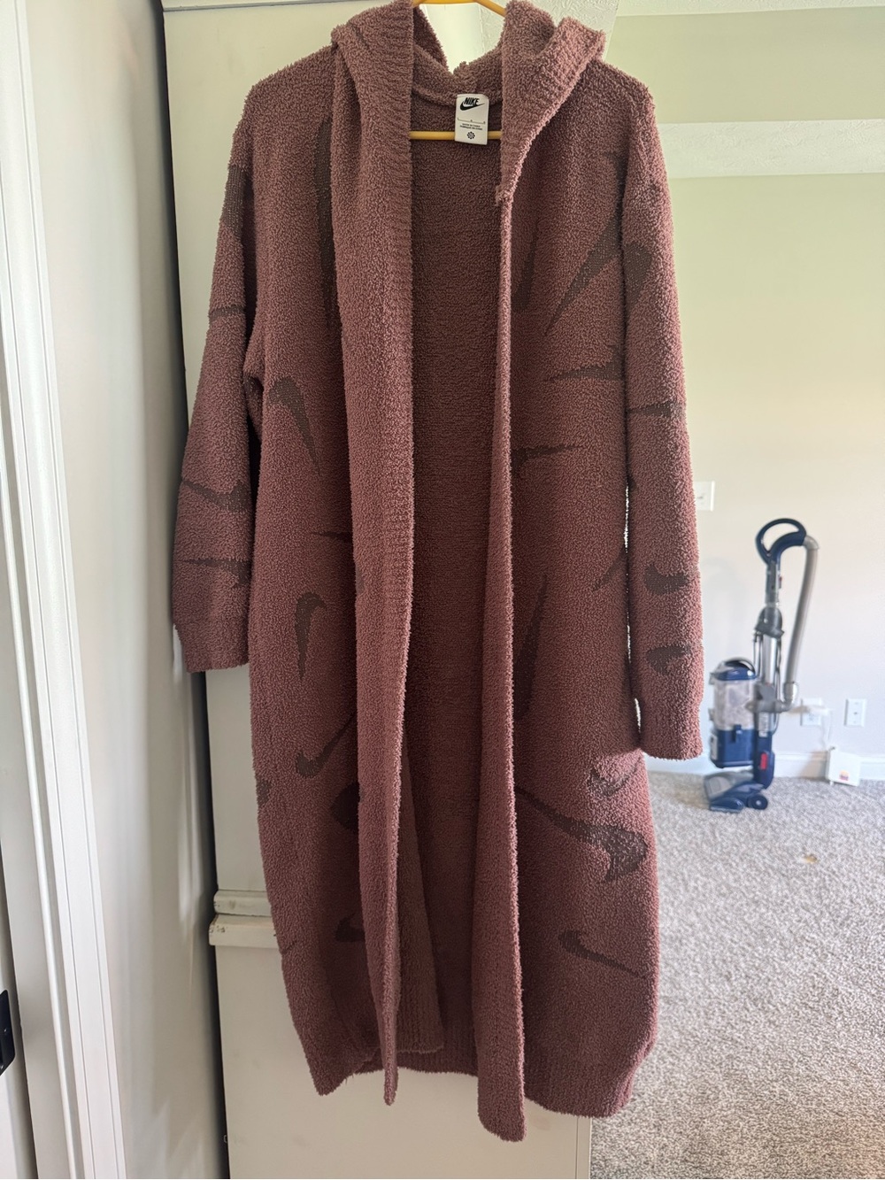 Nike Pheonix Women's Hooded Open-Front Cozy Cardigan Sweater - Mauve